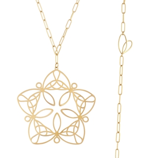 Women's Long Flower Necklace Kaleia Windra DCO160D Anartxy Surgical Steel 316L-Gold Plated IP